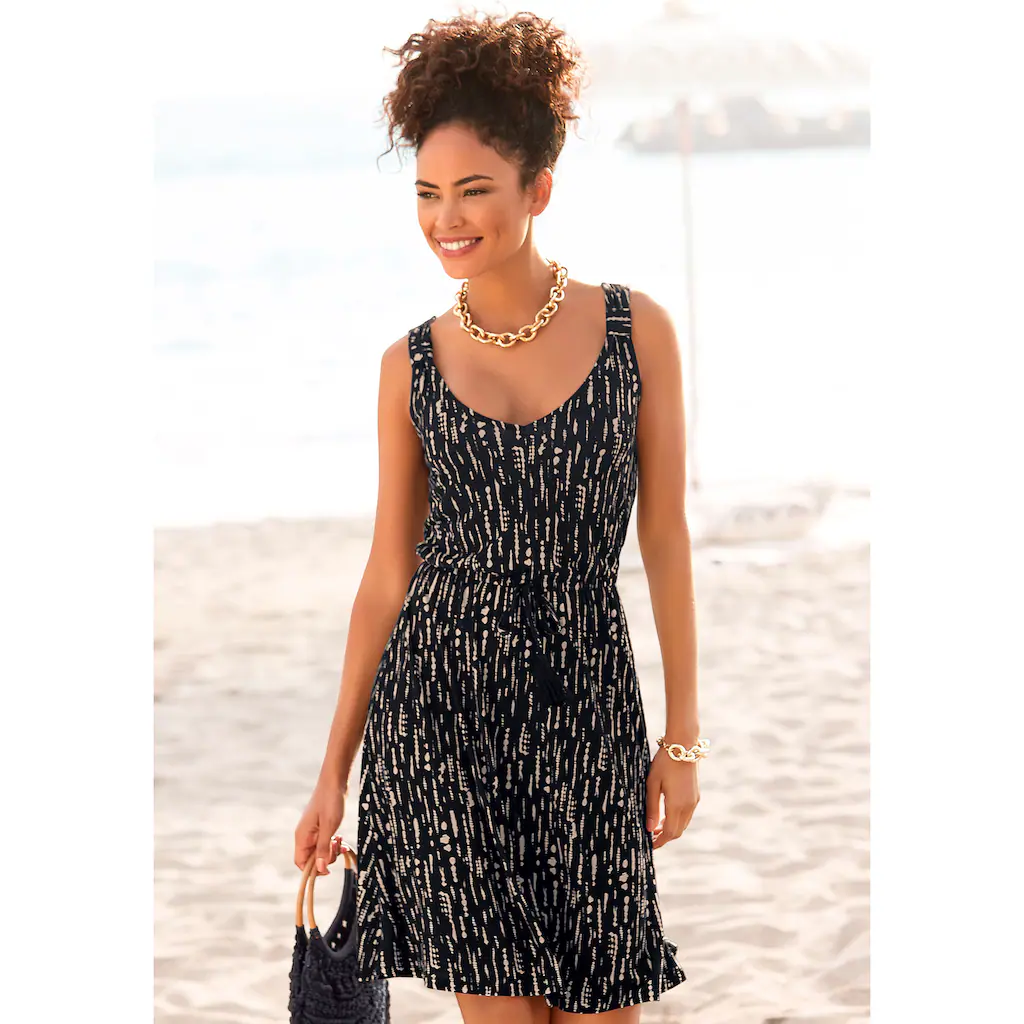 S.Oliver Druckkleid Mit Zierband Hinten Kurzes Sommerkleid Im Alloverdruck Strandkleid