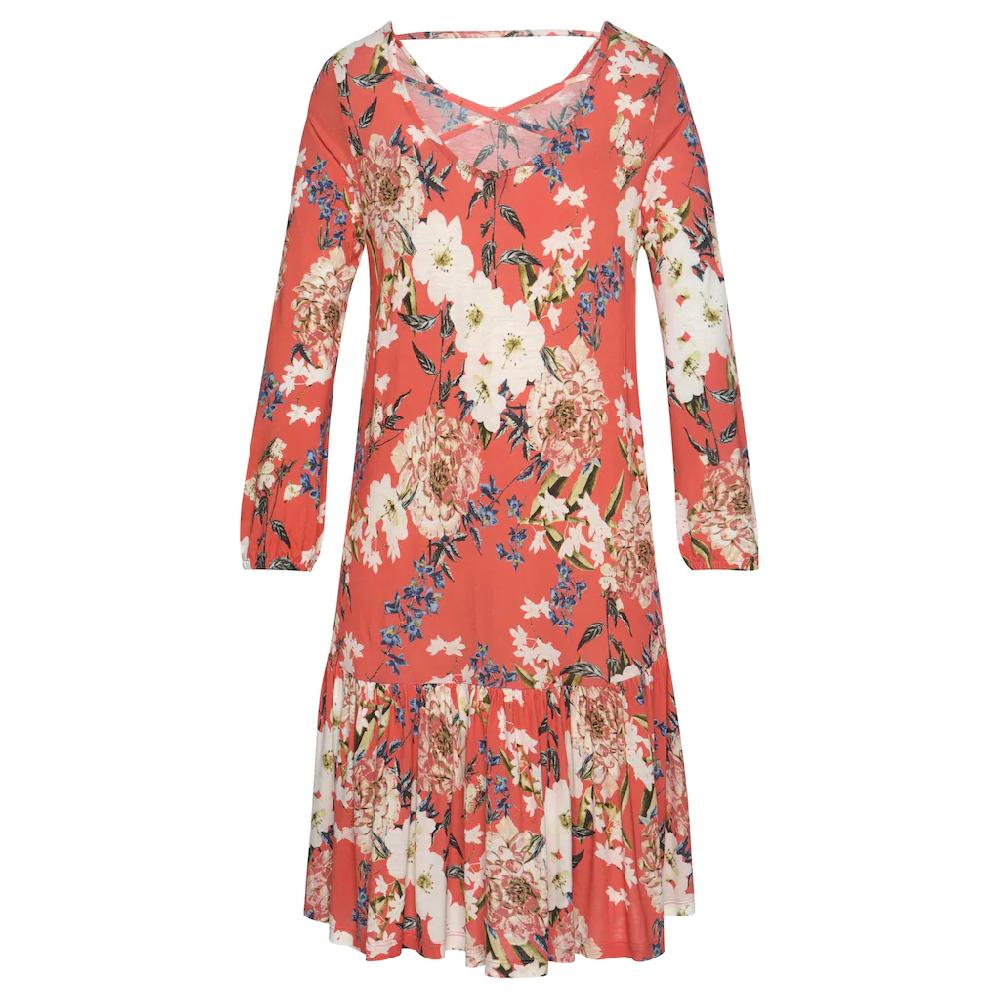 S.Oliver Jerseykleid Mit Blumenprint Und Volantrock 3/4-Ärmel Sommerkleid Strandkleid