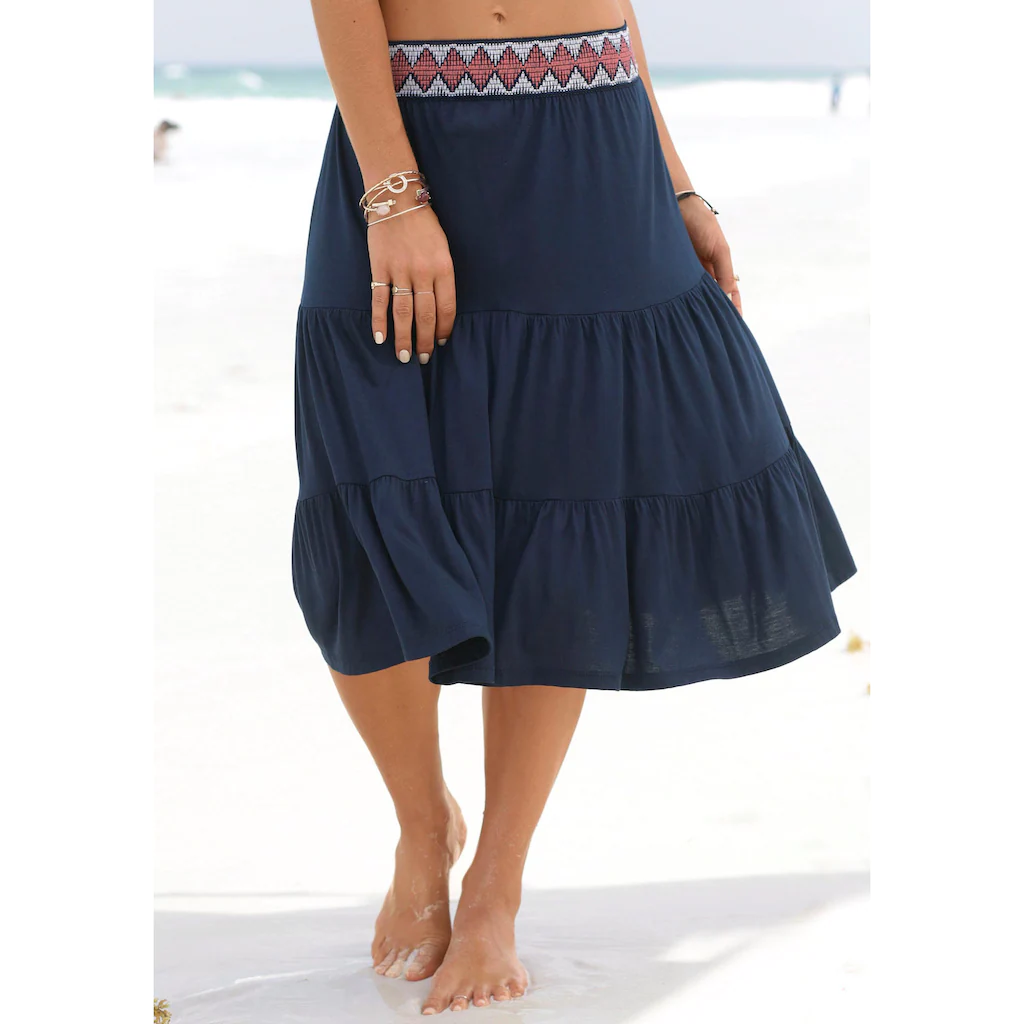 s.Oliver Jerseyrock mit Volants luftiger Midirock Sommerrock