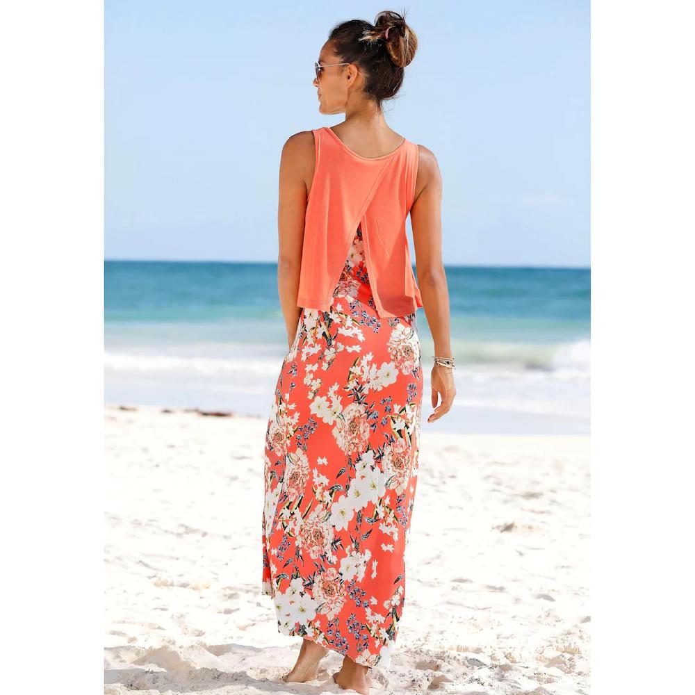 S.Oliver Maxikleid Im Lagen-Look Mit Blumenprint Sommerkleid Strandkleid