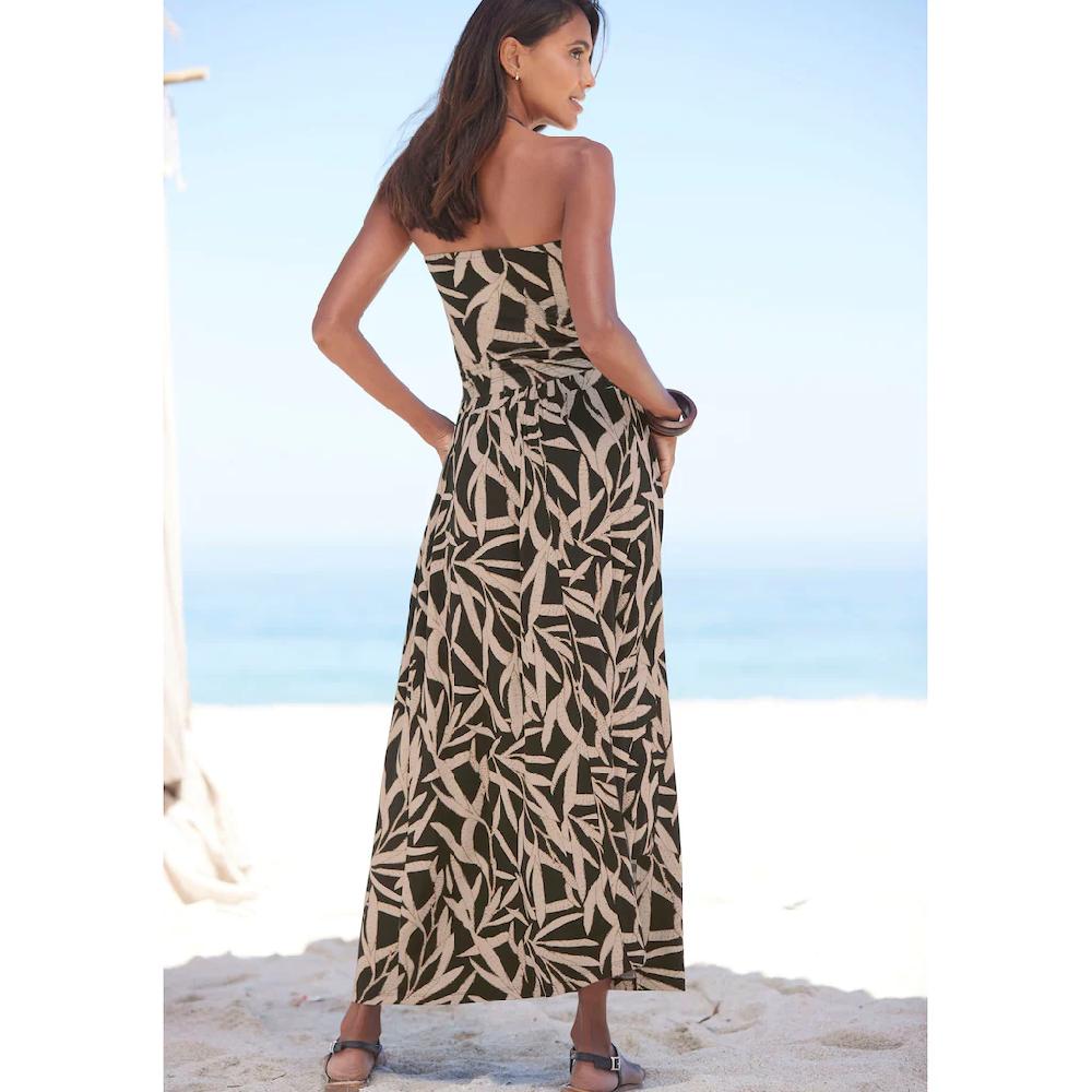 S.Oliver Maxikleid Mit Blätterdruck Luftiges Sommerkleid Mit Taschen Strandkleid