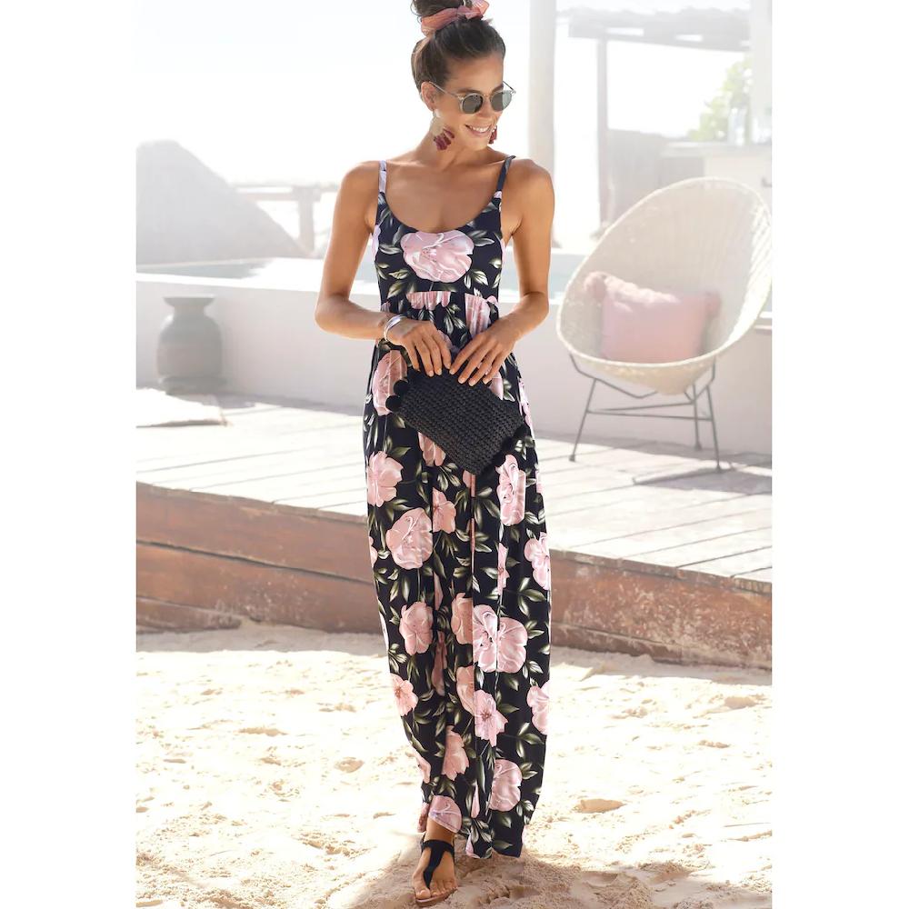 S.Oliver Maxikleid Mit Tiefem Rückenausschnitt Sommerkleid Im Alloverprint Strandkleid