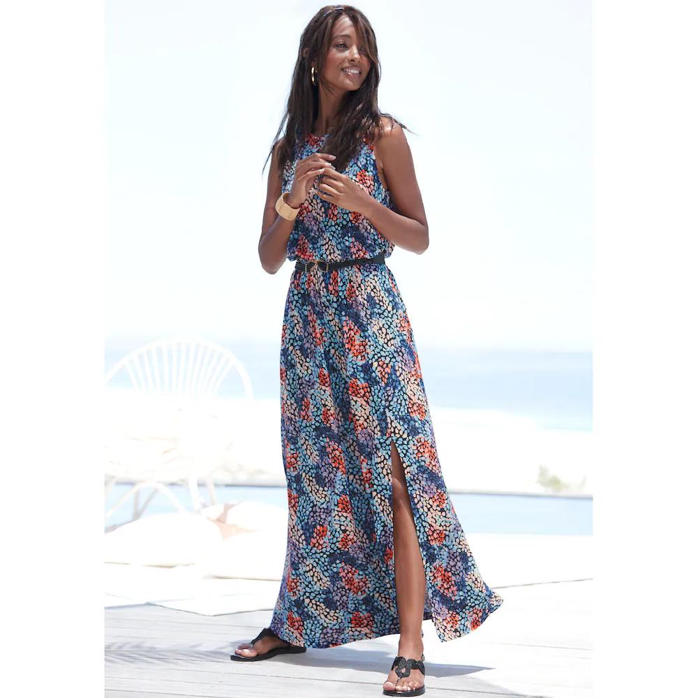 s.Oliver Maxikleid mit Tupfenprint und Schlitz weiches Jerseykleid Sommerkleid