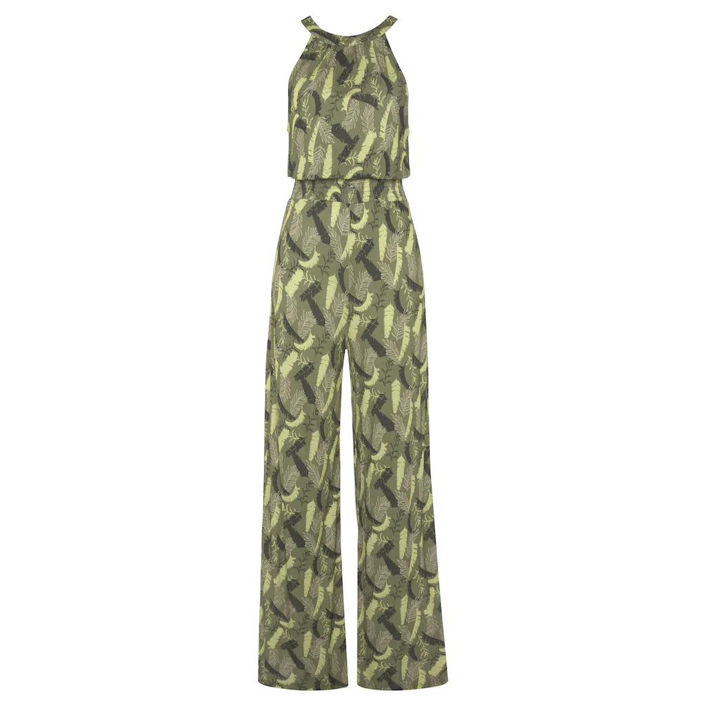 S.Oliver Overall Mit Blätterdruck Und Breitem Smokeinsatz Sommerlicher Jumpsuit
