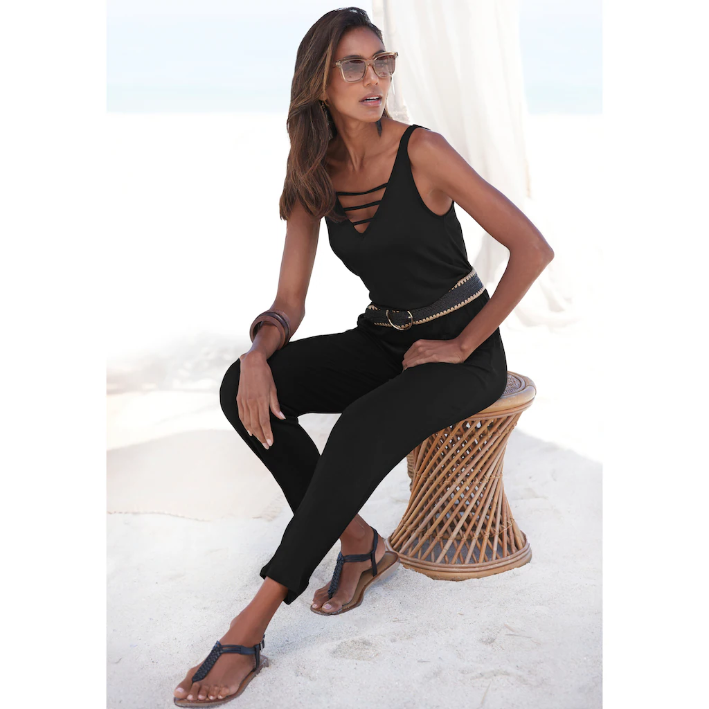 s.Oliver Overall mit verziertem Ausschnitt elastischer Jumpsuit mit Taschen