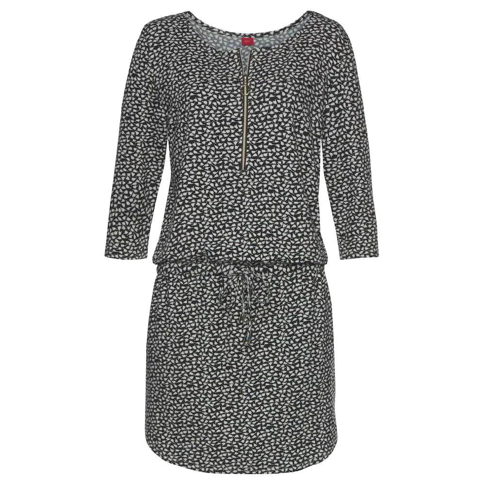 S.Oliver Sommerkleid Mit Reißverschluss Und 3/4-Ärmeln Jerseykleid Mit Taschen
