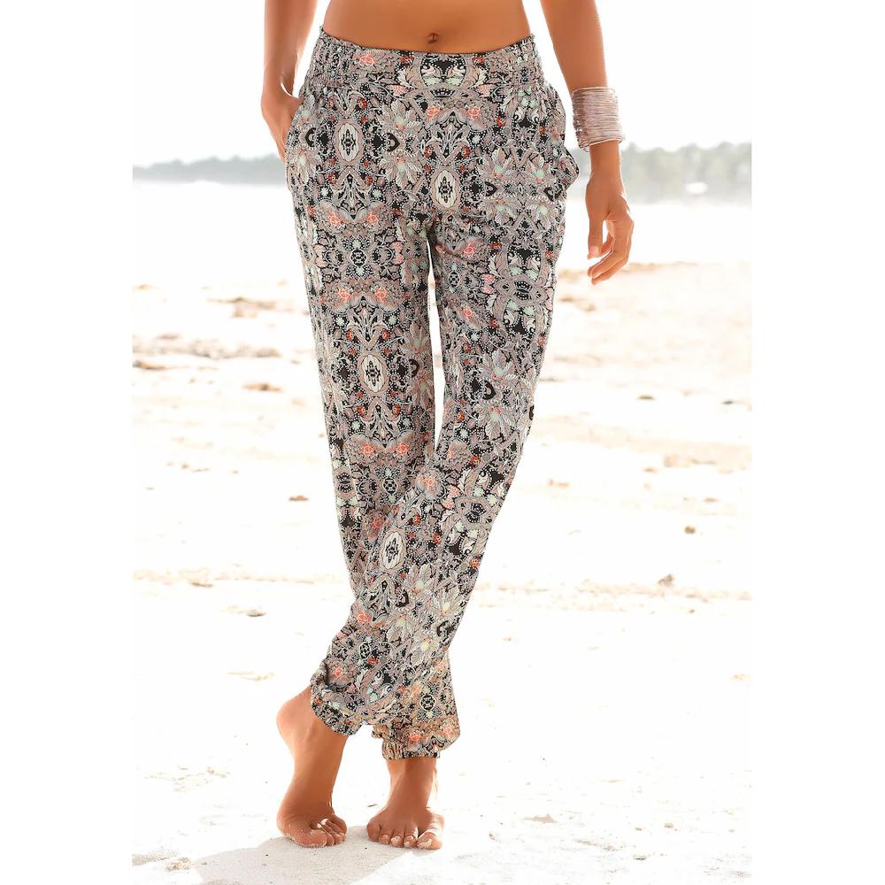 s.Oliver Strandhose mit Alloverprint und Taschen Stoffhose Sommerhose elastisch
