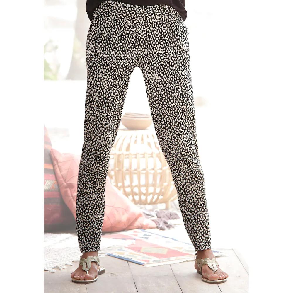 s.Oliver Strandhose mit Blumendruck und Taschen leichte Jerseyhose