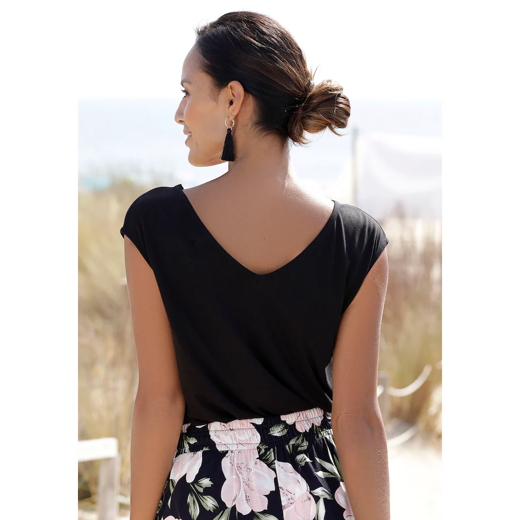 S.Oliver T-Shirt Mit Zierbändern Am Ausschnitt Kurzarmshirt Sommerlich