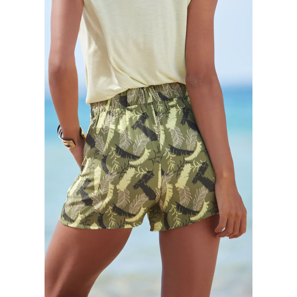 S.Oliver Webshorts Mit Blätterdruck Und Bindegürtel Kurze Hose Lockere Passform