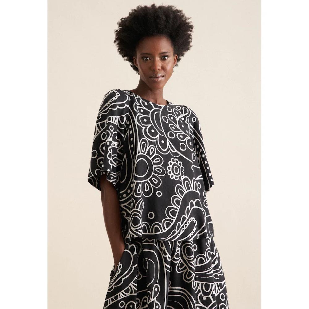 seidensticker Shirtbluse »Schwarze Rose« Kurzarm Rundhals Paisley
