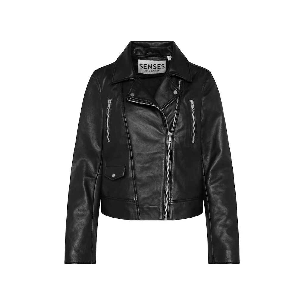 SENSES.THE LABEL Lederjacke Ohne Kapuze Mit Zipper Am Ärmelende