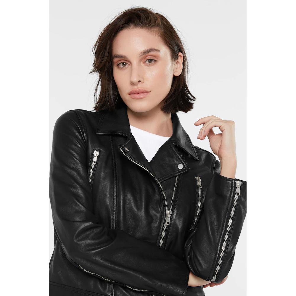 SENSES.THE LABEL Lederjacke Ohne Kapuze Mit Zipper Am Ärmelende