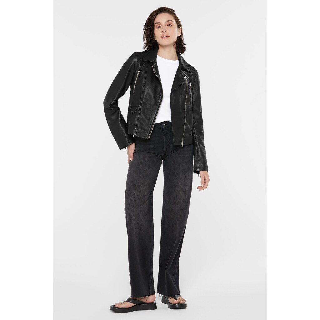 SENSES.THE LABEL Lederjacke Ohne Kapuze Mit Zipper Am Ärmelende