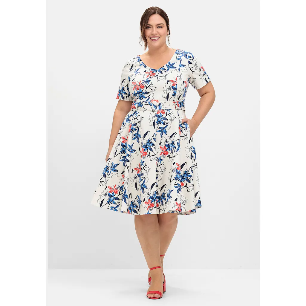 Sheego Abendkleid »Große Größen« mit Blumenprint und Stoffgürtel