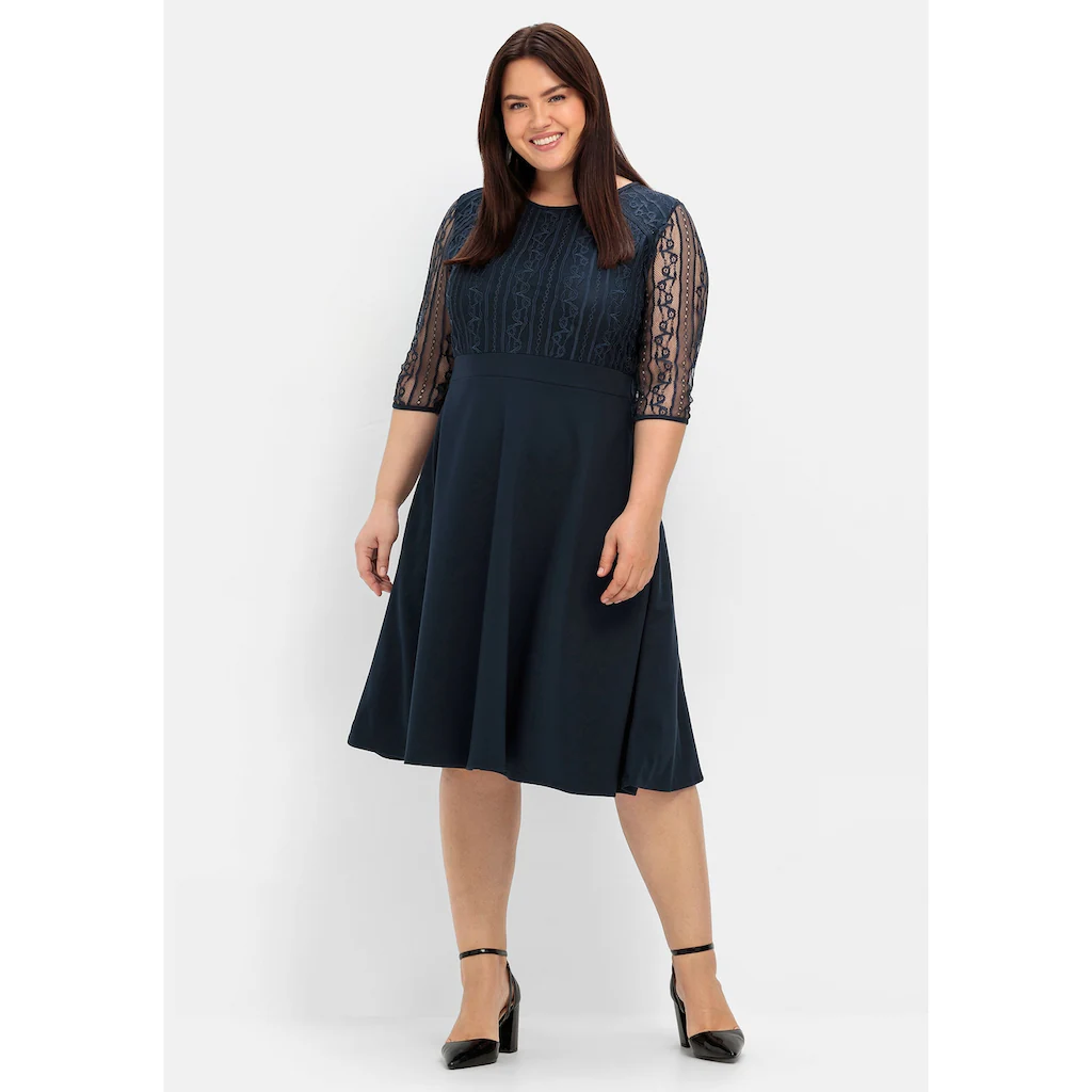 Sheego Abendkleid »Große Größen« mit floraler Spitze und Chiffon-Ärmeln