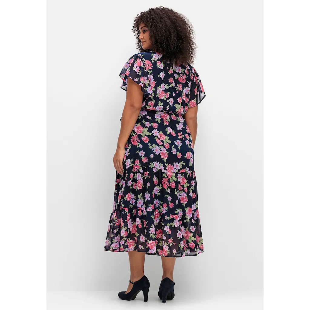 Sheego By Joe Browns Chiffonkleid »Große Größen« Mit Blumendruck Und Bindegürtel