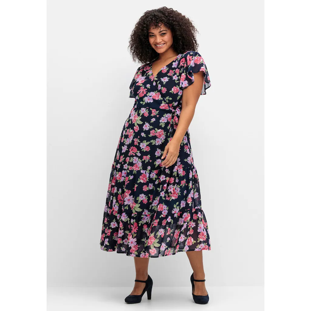 Sheego By Joe Browns Chiffonkleid »Große Größen« Mit Blumendruck Und Bindegürtel