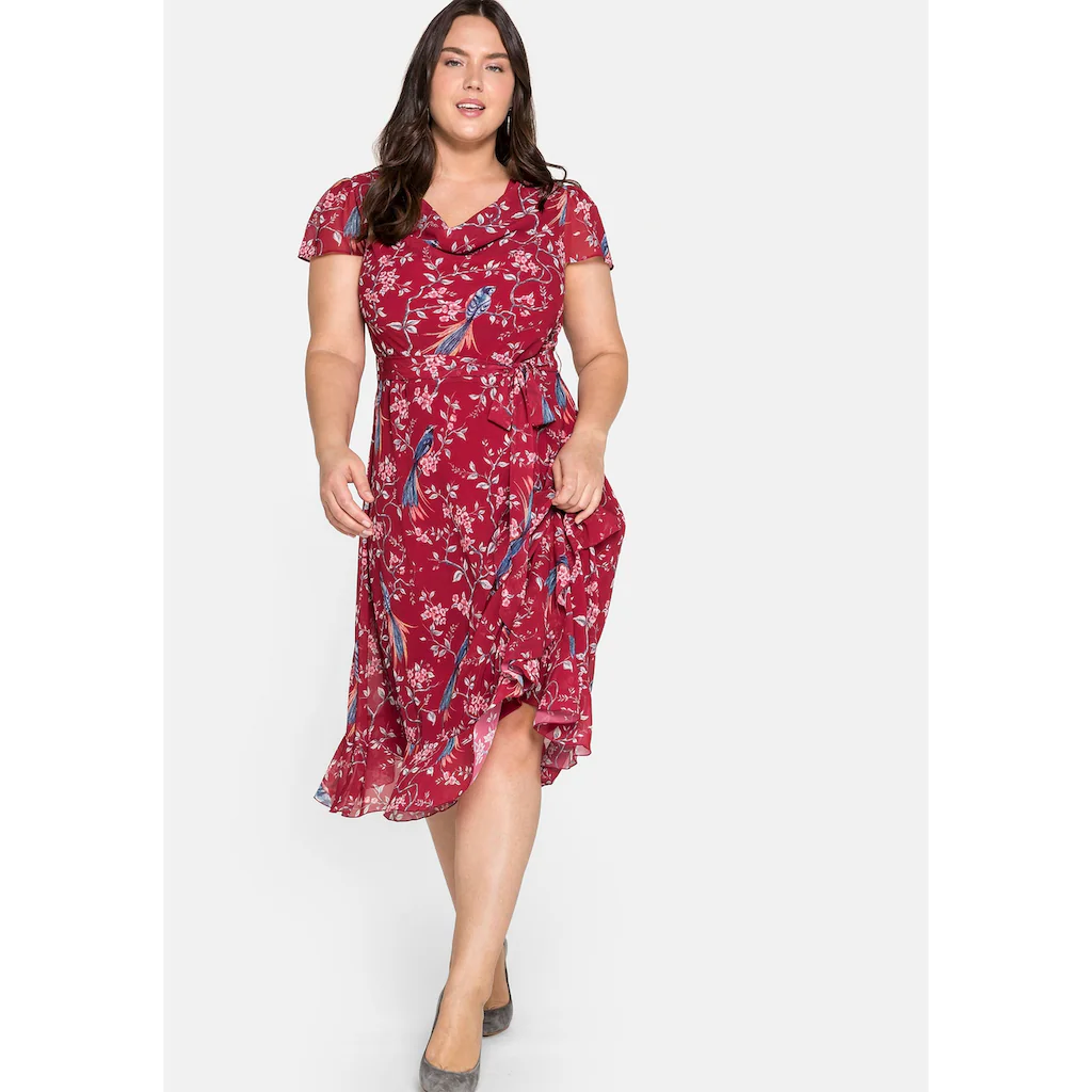 Sheego By Joe Browns Chiffonkleid »Große Größen« Mit Blumenprint Und Wasserfallkragen