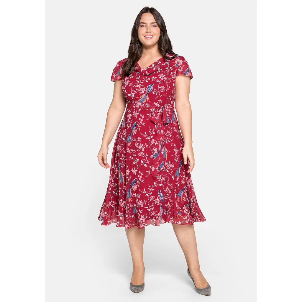 sheego by Joe Browns Chiffonkleid »Große Größen« mit Blumenprint und Wasserfallkragen