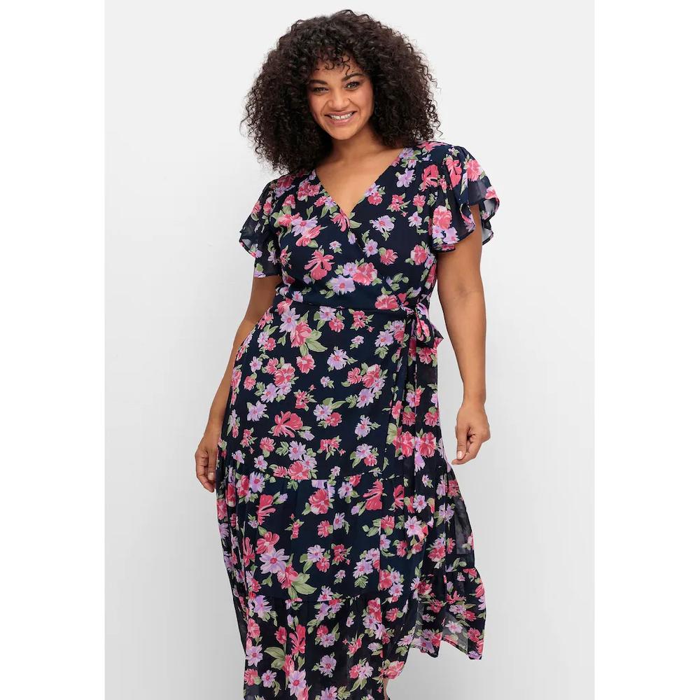 sheego by Joe Browns Chiffonkleid »Große Größen« mit Blumendruck und Bindegürtel