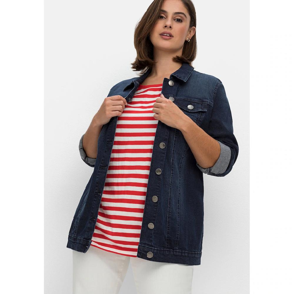 Sheego Jeansjacke »Große Größen« ohne Kapuze in längerer taillierter Form