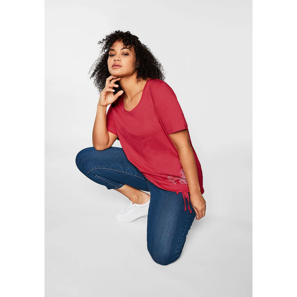 Sheego T-Shirt »Große Größen« In 2-in-1-Optik Mit Print Und Tunnelzug