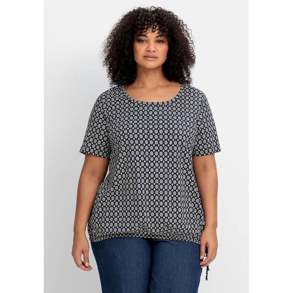 Sheego T-Shirt »Große Größen« mit Tunnelzug am Saum und Alloverprint