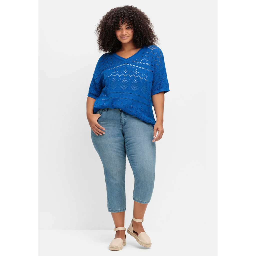 Sheego V-Ausschnitt-Pullover »Große Größen« Im Ajourstrick In Oversize-Form