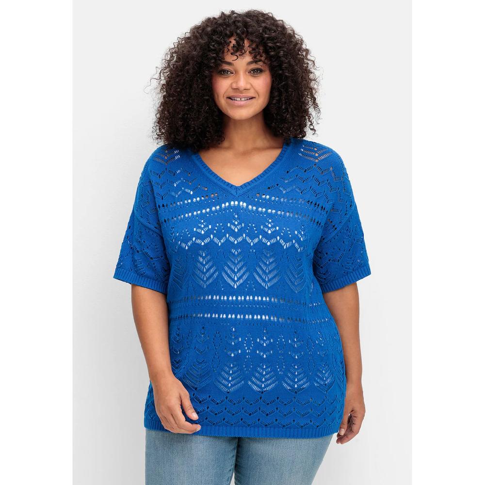 Sheego V-Ausschnitt-Pullover »Große Größen« im Ajourstrick in Oversize-Form