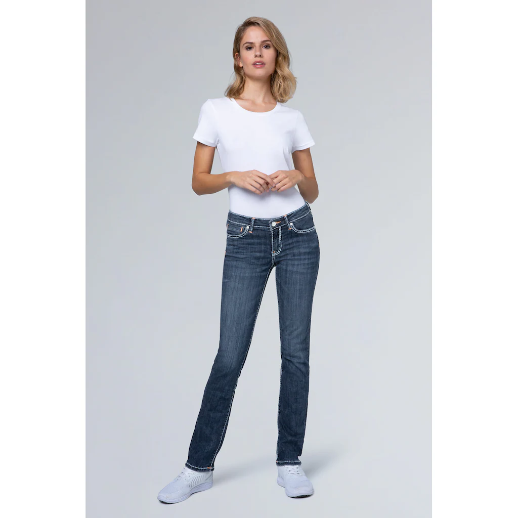 SOCCX Regular-fit-Jeans Mit Kontrast-Steppungen