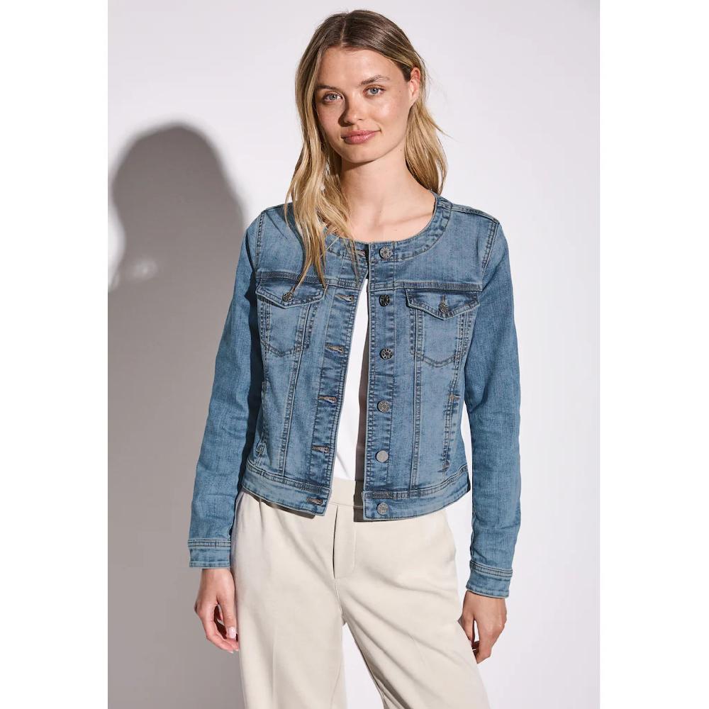 STREET ONE Jeansjacke ohne Kapuze mit Rundhalsausschnitt
