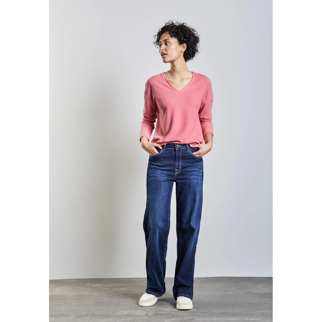 STREET ONE Langarmshirt Aus Softem Materialmix
