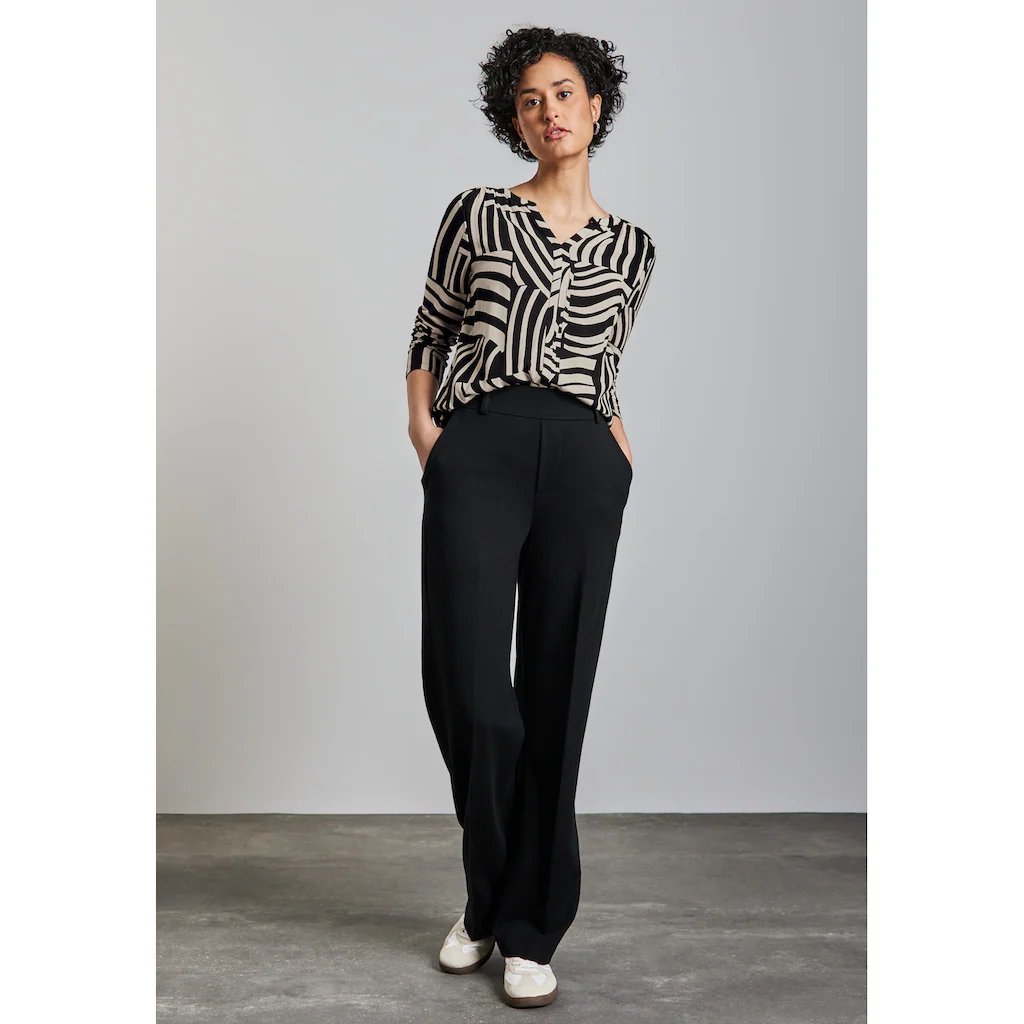 STREET ONE Langarmshirt Mit Geschlitztem Rundhalsausschnitt