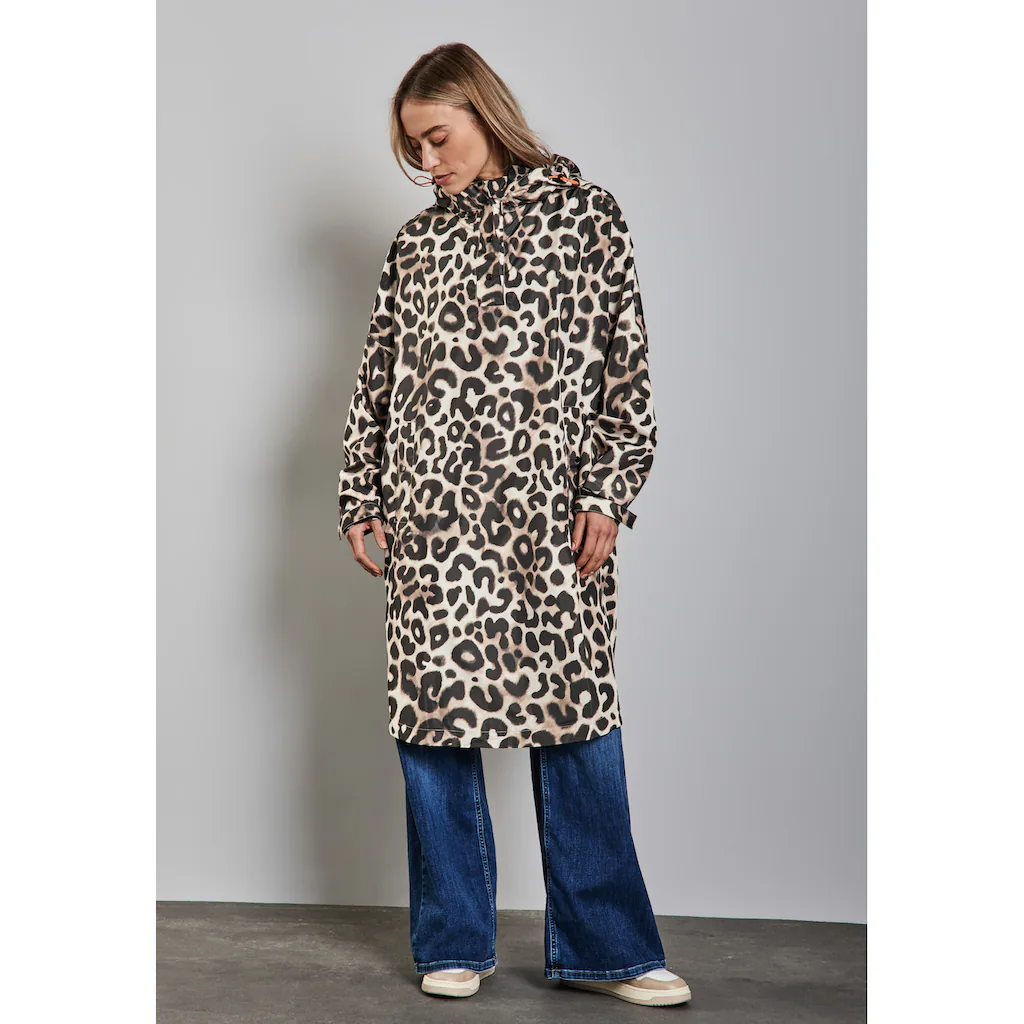 STREET ONE Regenponcho mit Kapuze mit Animal-Print und Pauze