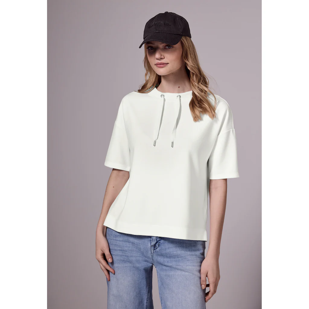 STREET ONE STUDIO T-Shirt mit Tunnelzugband am Kragen