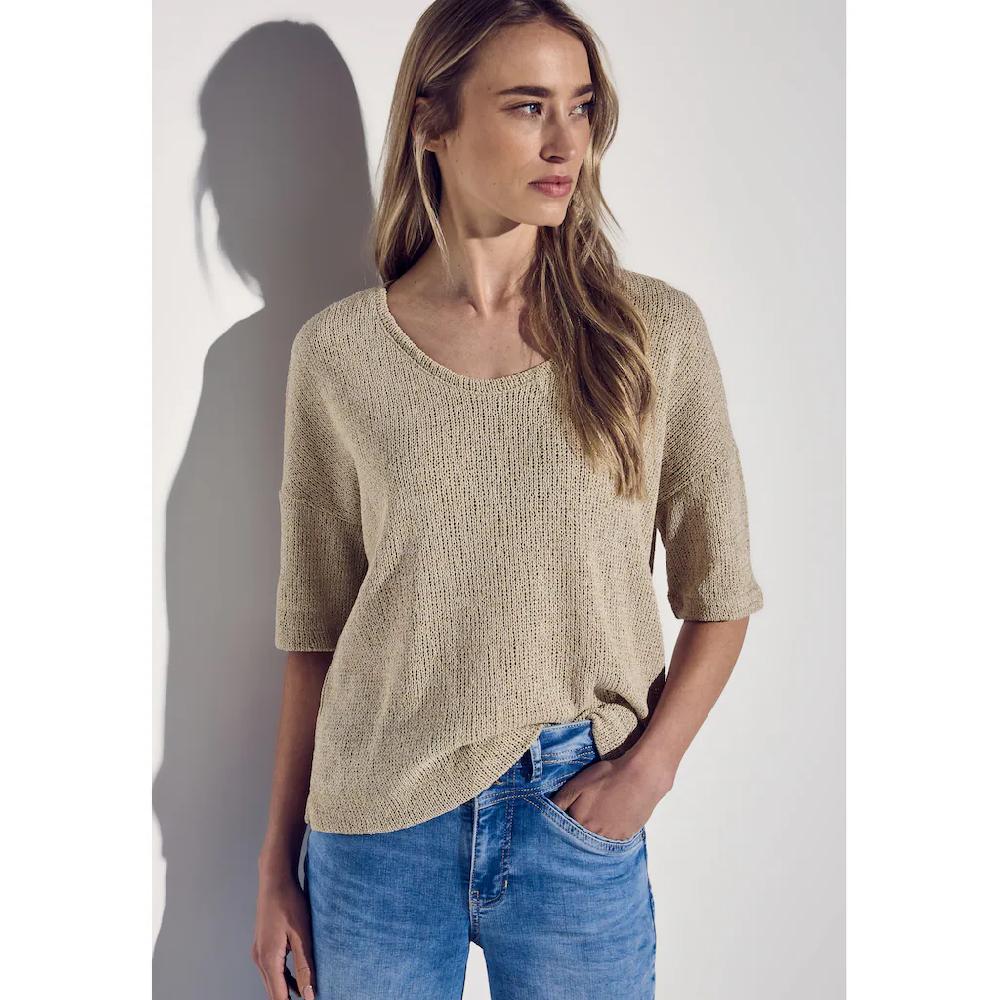 STREET ONE T-Shirt mit abgerundetem V-Ausschnitt