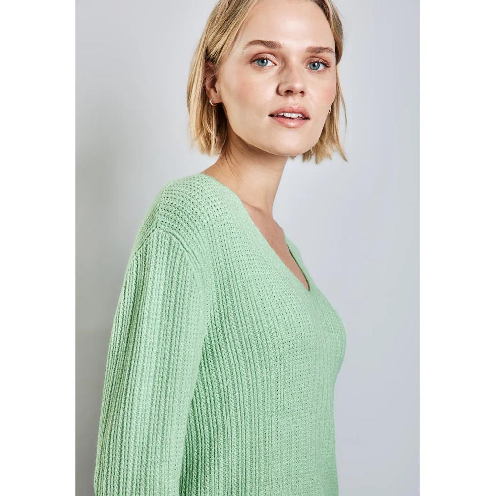 STREET ONE V-Ausschnitt-Pullover Mit Rippstruktur