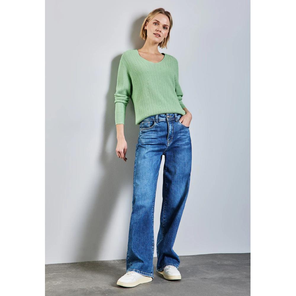 STREET ONE V-Ausschnitt-Pullover Mit Rippstruktur