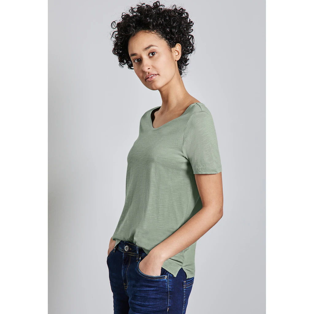 STREET ONE V-Shirt mit abgerundetem V-Ausschnitt