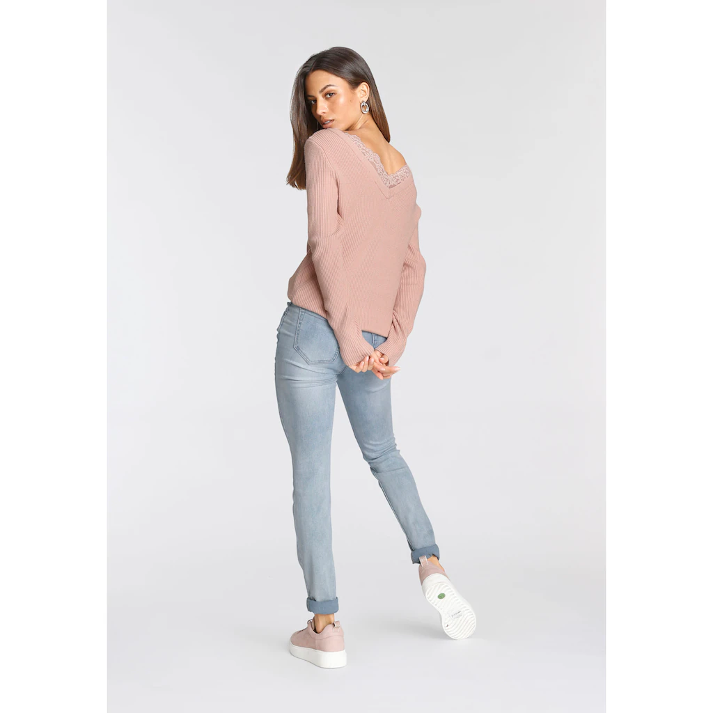 Tamaris Skinny-fit-Jeans Schmale Beinform Normale Leibhöhe 5-Pocket-Form Used-Waschung