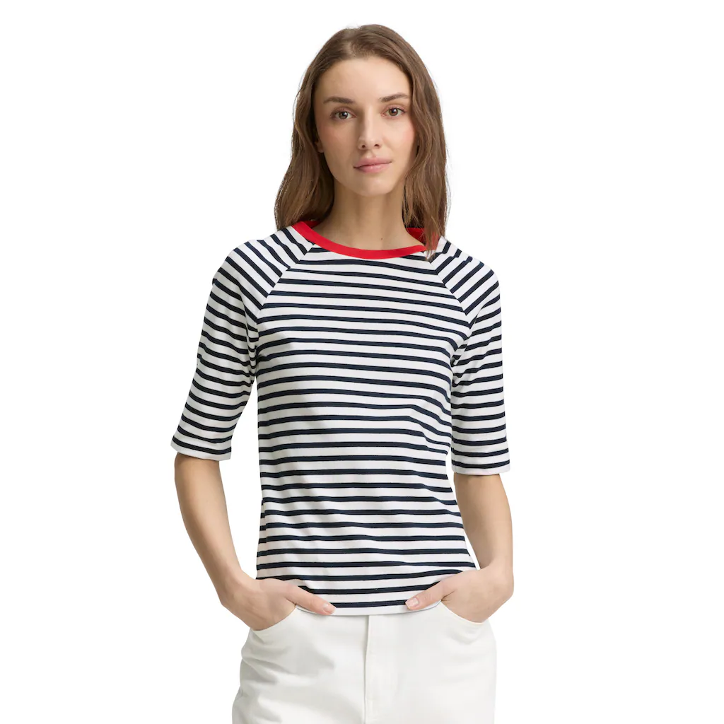 TOM TAILOR Denim Rundhalsshirt mit Streifen-Muster