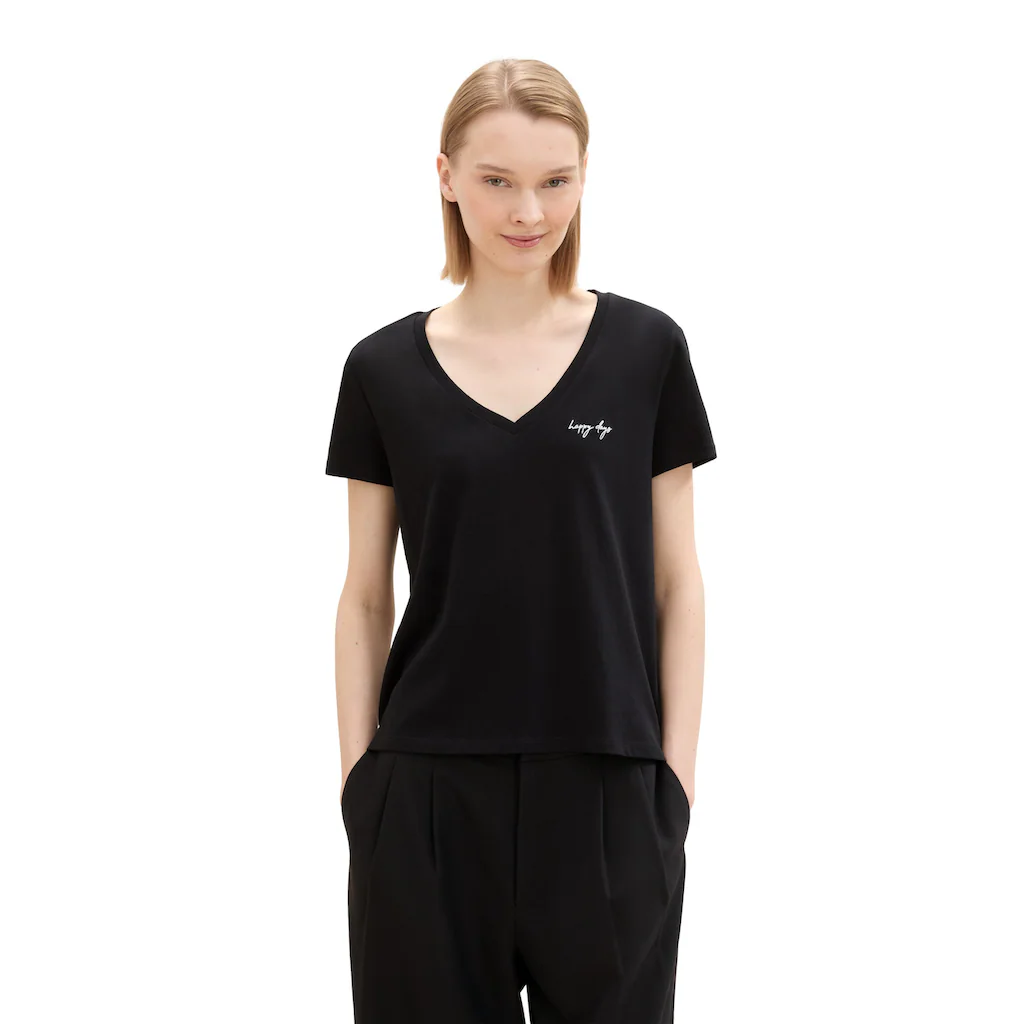 TOM TAILOR Denim V-Shirt (Packung 2 tlg.) mit Statement-Prints