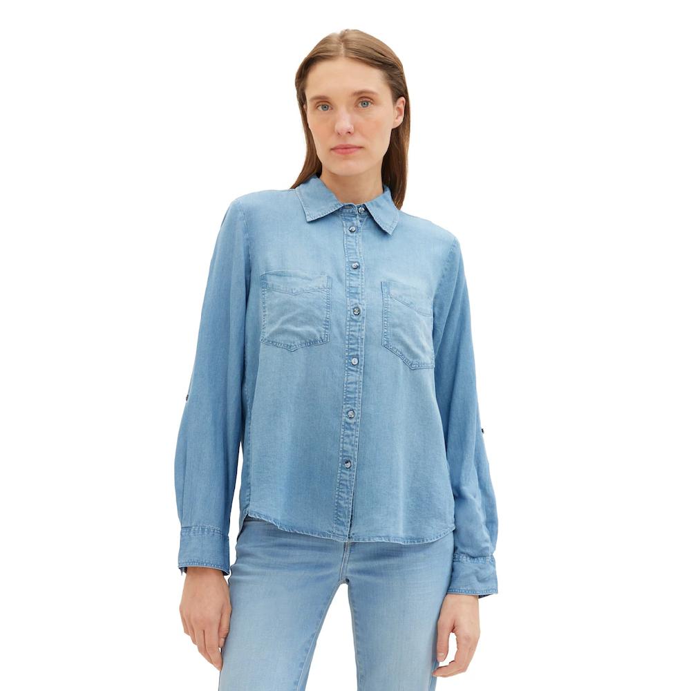 TOM TAILOR Jeansbluse Mit Lyocell Und Kentkragen