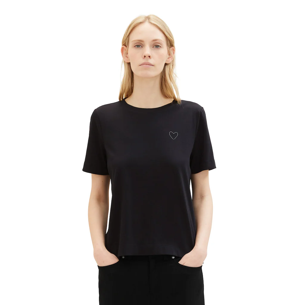 TOM TAILOR Rundhalsshirt mit Herzmotiv als Frontprint