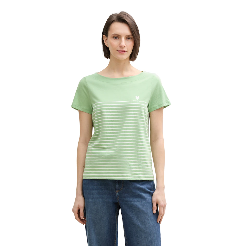 TOM TAILOR T-Shirt mit Print und Streifen Muster