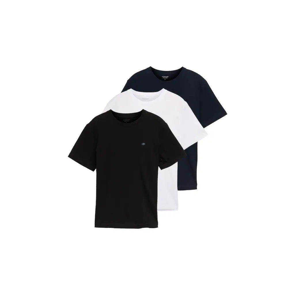 TOM TAILOR T-Shirt (Packung 3 tlg.) 3er Pack mit Logo-Stickerei