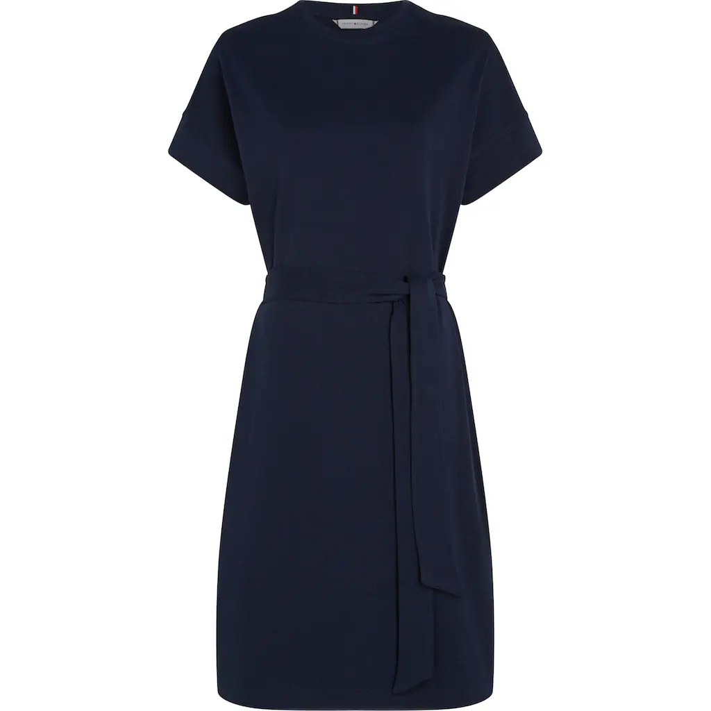 Tommy Hilfiger A-Linien-Kleid »COTTON INTERLOCK SHORT DRESS« Mit Bindeband