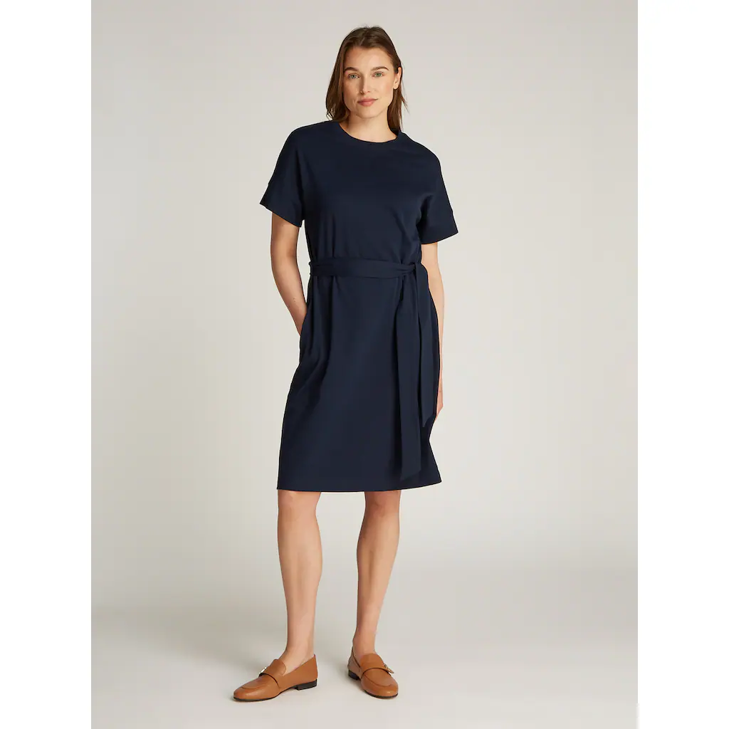 Tommy Hilfiger A-Linien-Kleid »COTTON INTERLOCK SHORT DRESS« mit Bindeband