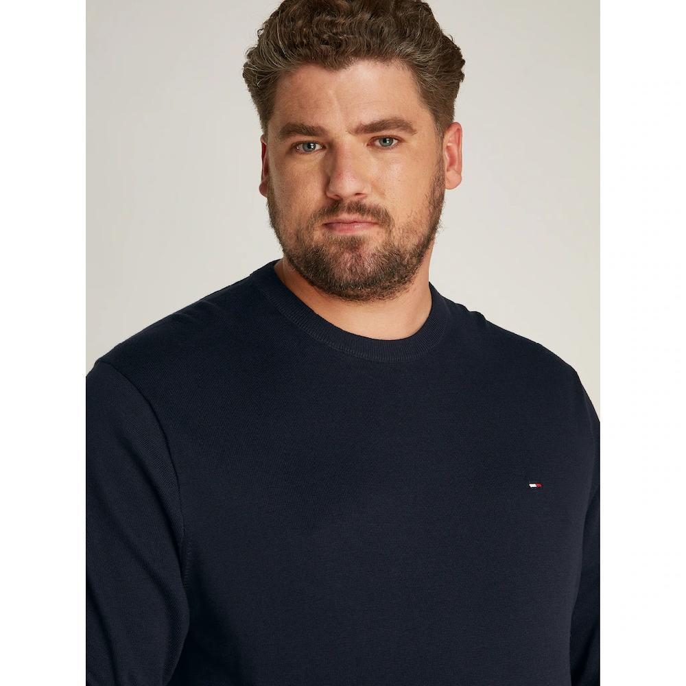 Tommy Hilfiger Big & Tall Rundhalspullover »BT-ESSENTIAL COTTON CREW NECK-B« In Großen Größen Logostickerei ▷ Für